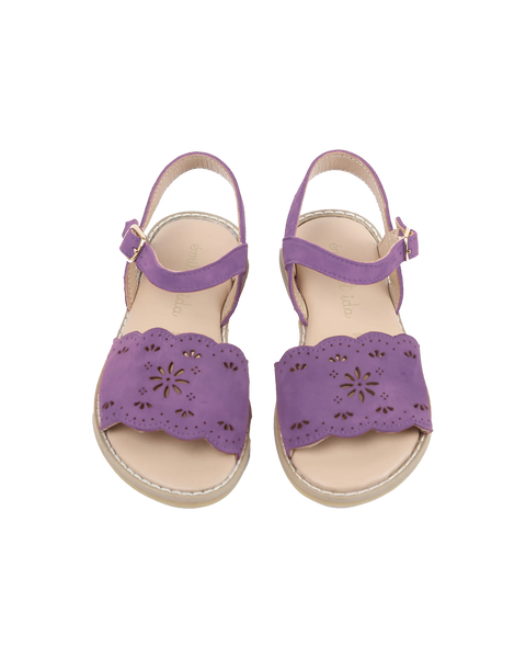 Sandales perforées cuir velours violet