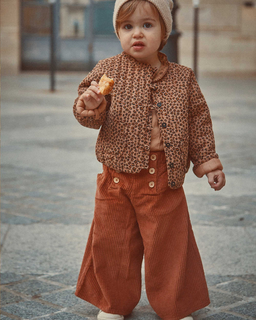 Pantalon à pont velours acajou