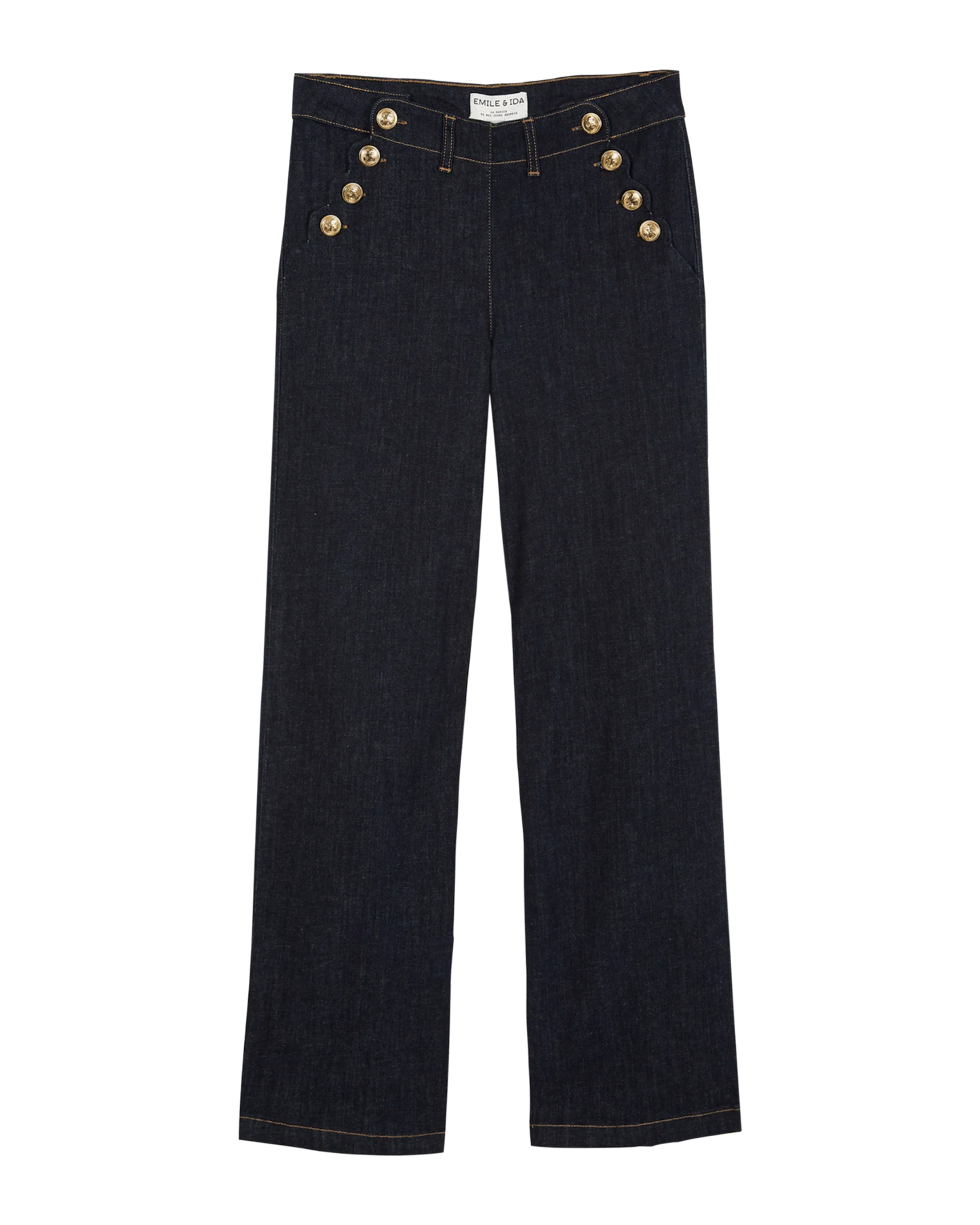 Pantalon à pont boutons dorés coton bio denim medium