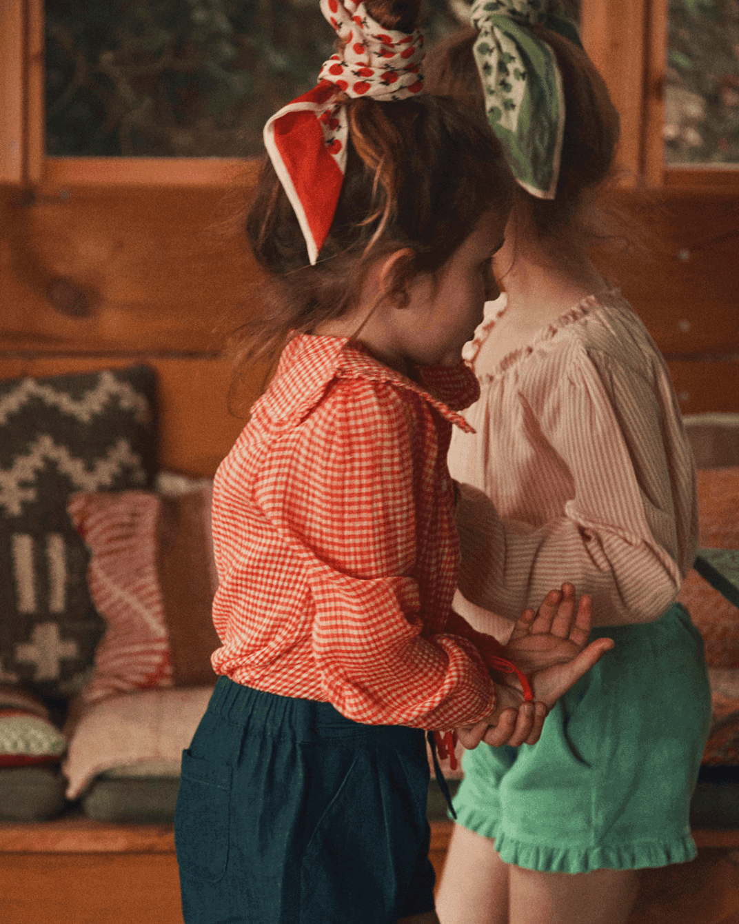 Foulard coton écru granny rouge