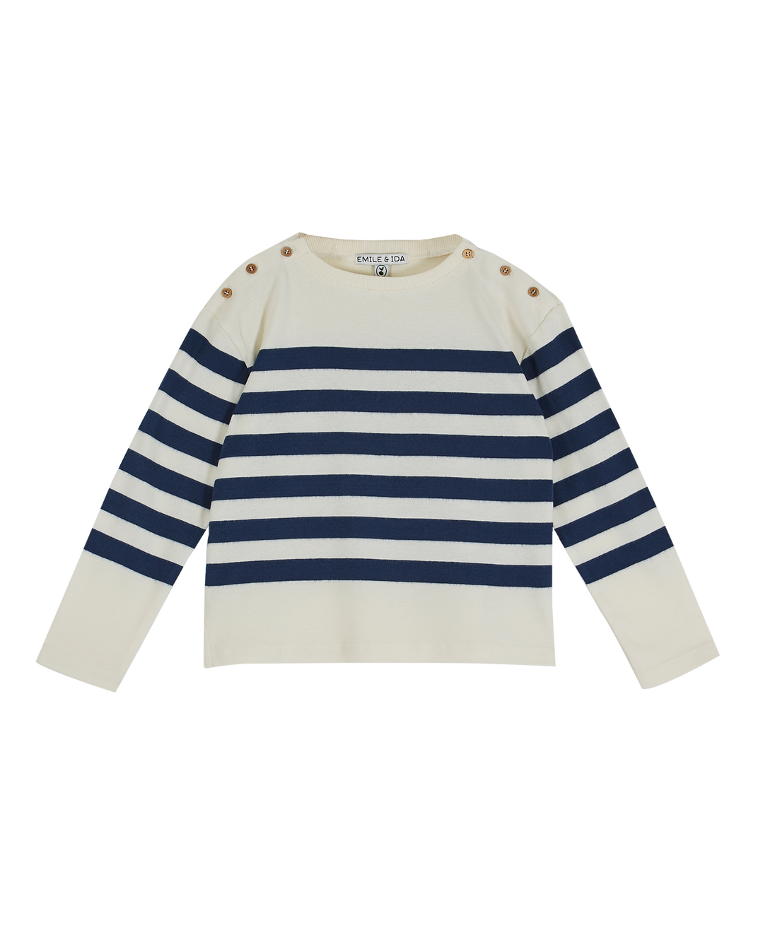 Tee-shirt jersey rayé écru et bleu marine