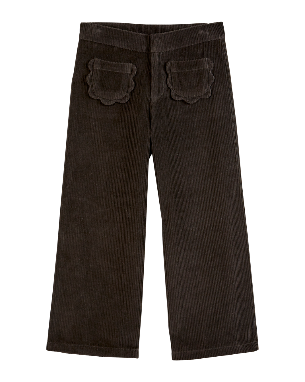 Pantalon poches fleurs velours bitume