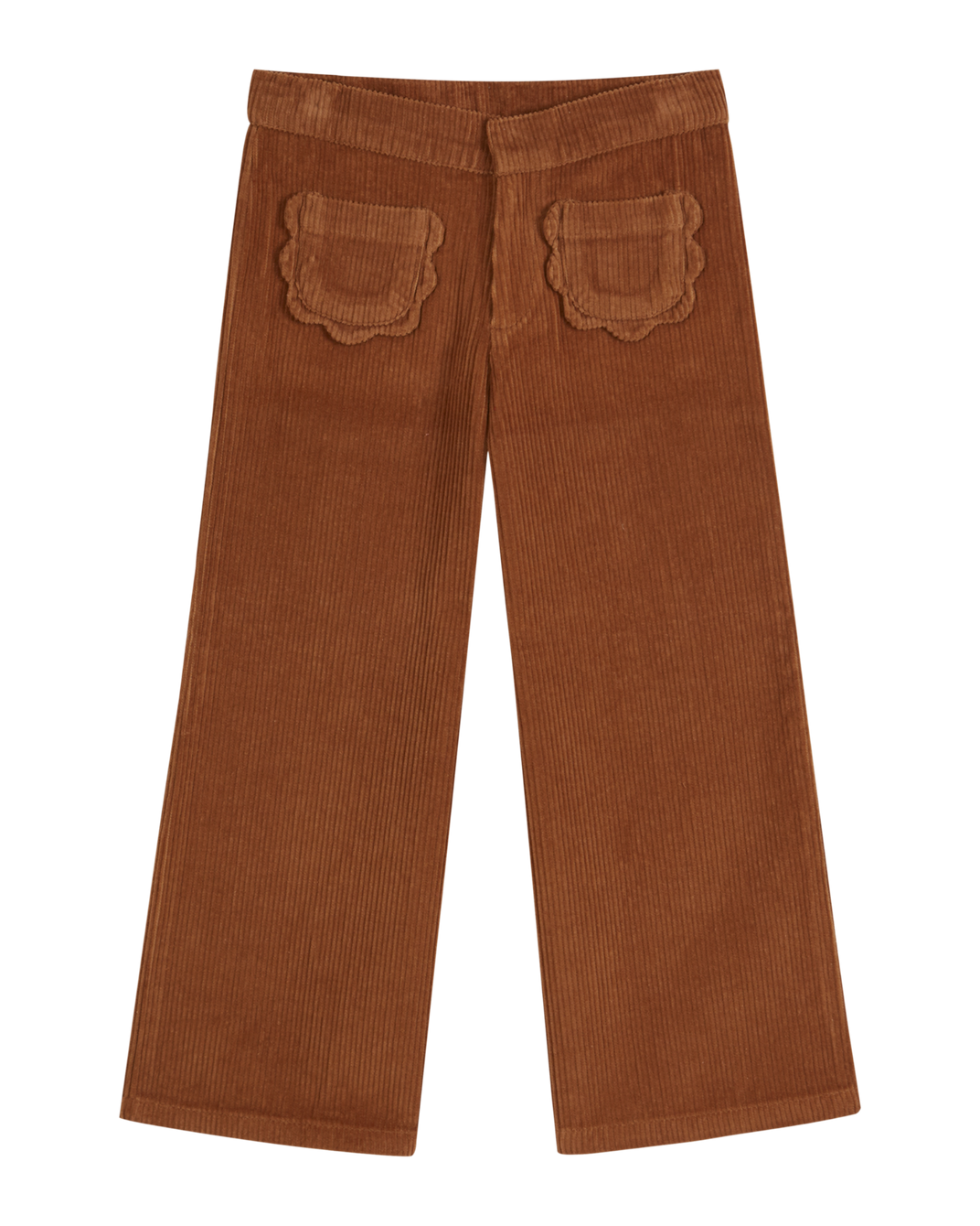 Pantalon poches fleurs velours macadamia