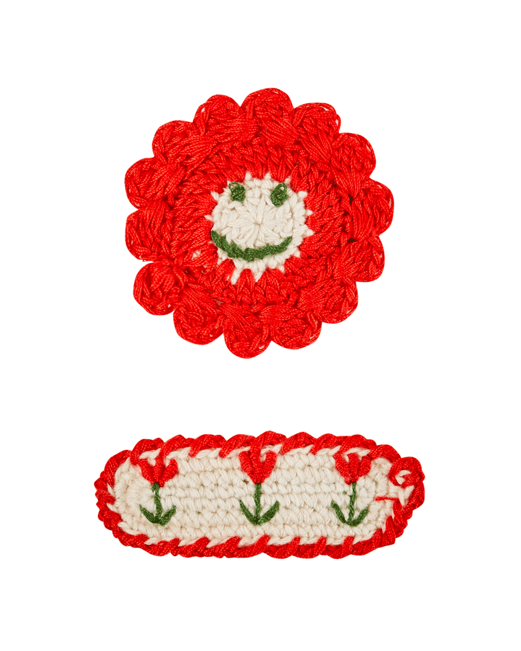 Barrettes crochet fleur rouge