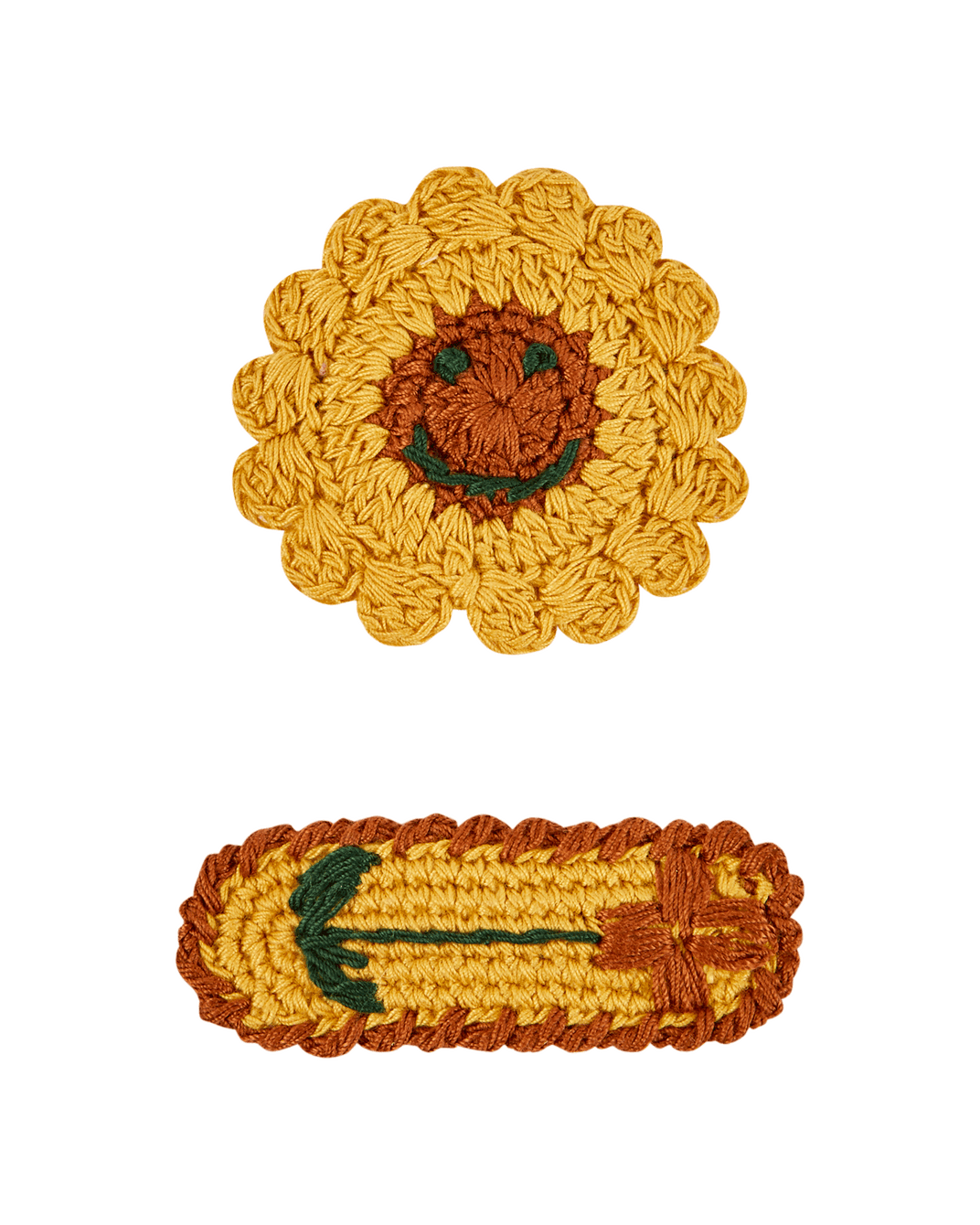 Barrettes crochet fleur jaune