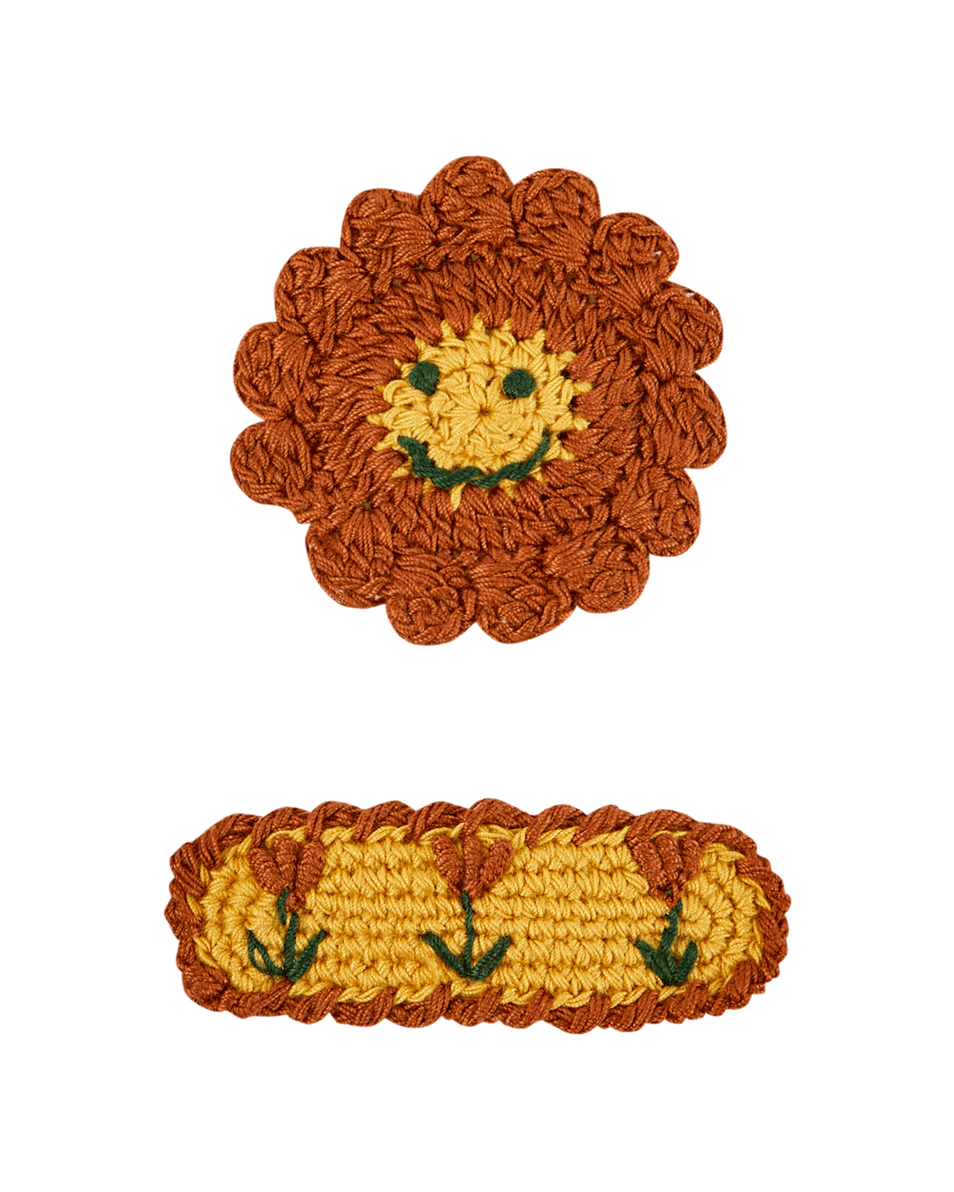 Barrettes crochet fleur caramel