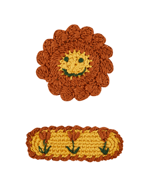 Barrettes crochet fleur caramel