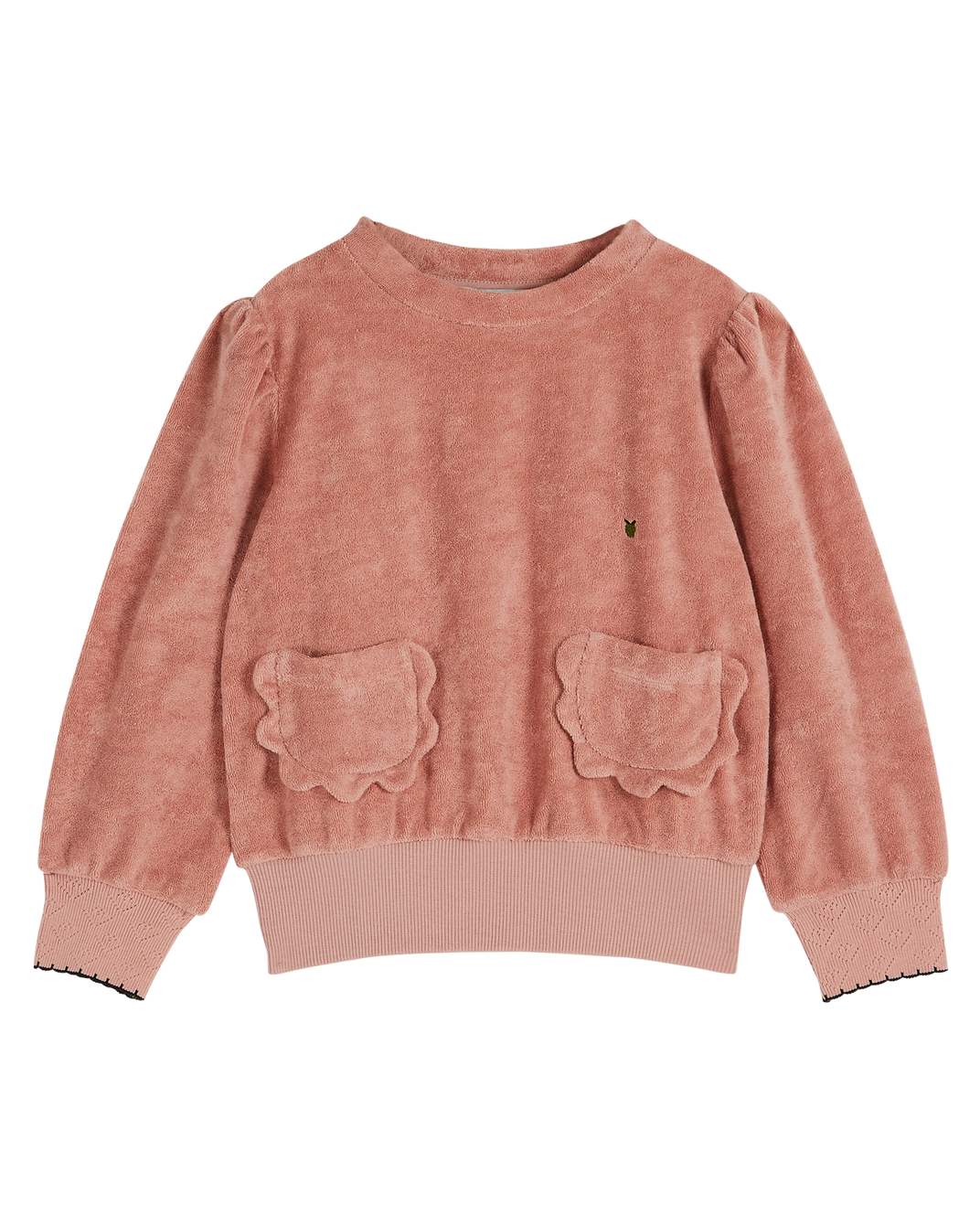 Terry cloth sweatshirt with rosewood flower pockets