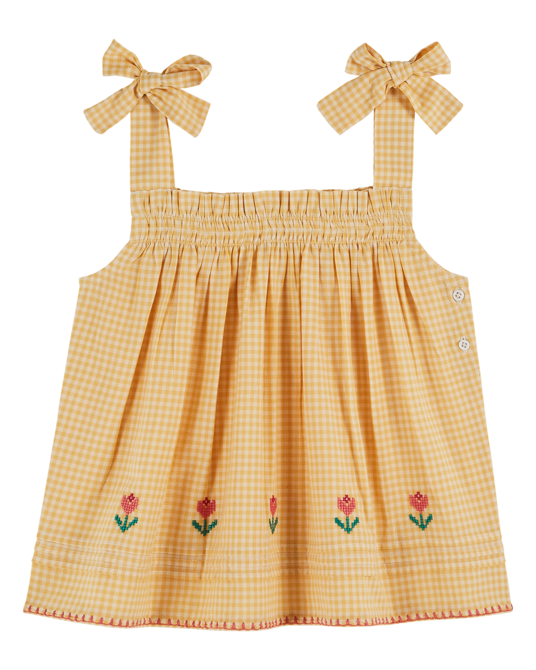 Yellow gingham cross stitch strapless top