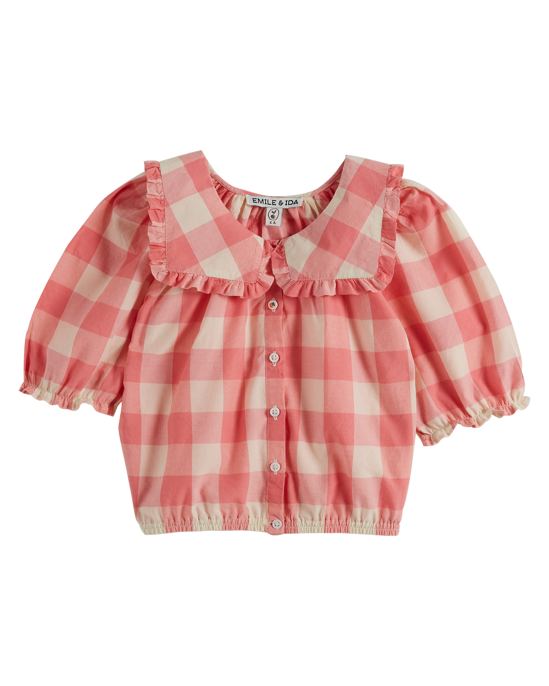 Blouse with large candy gingham collar