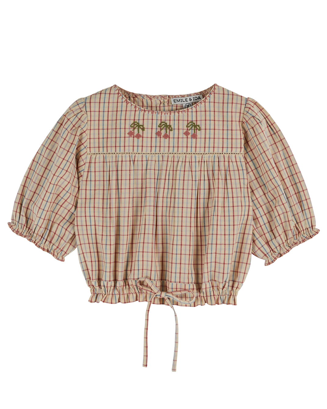 Vanilla check embroidery blouse