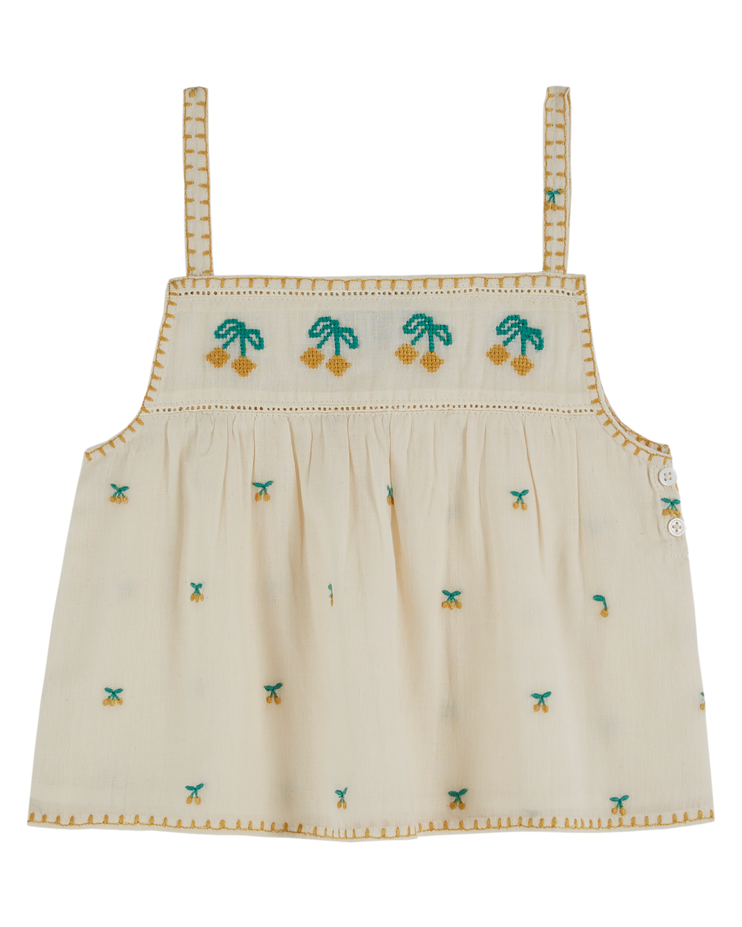Top à bretelles - broderie cerise chantilly