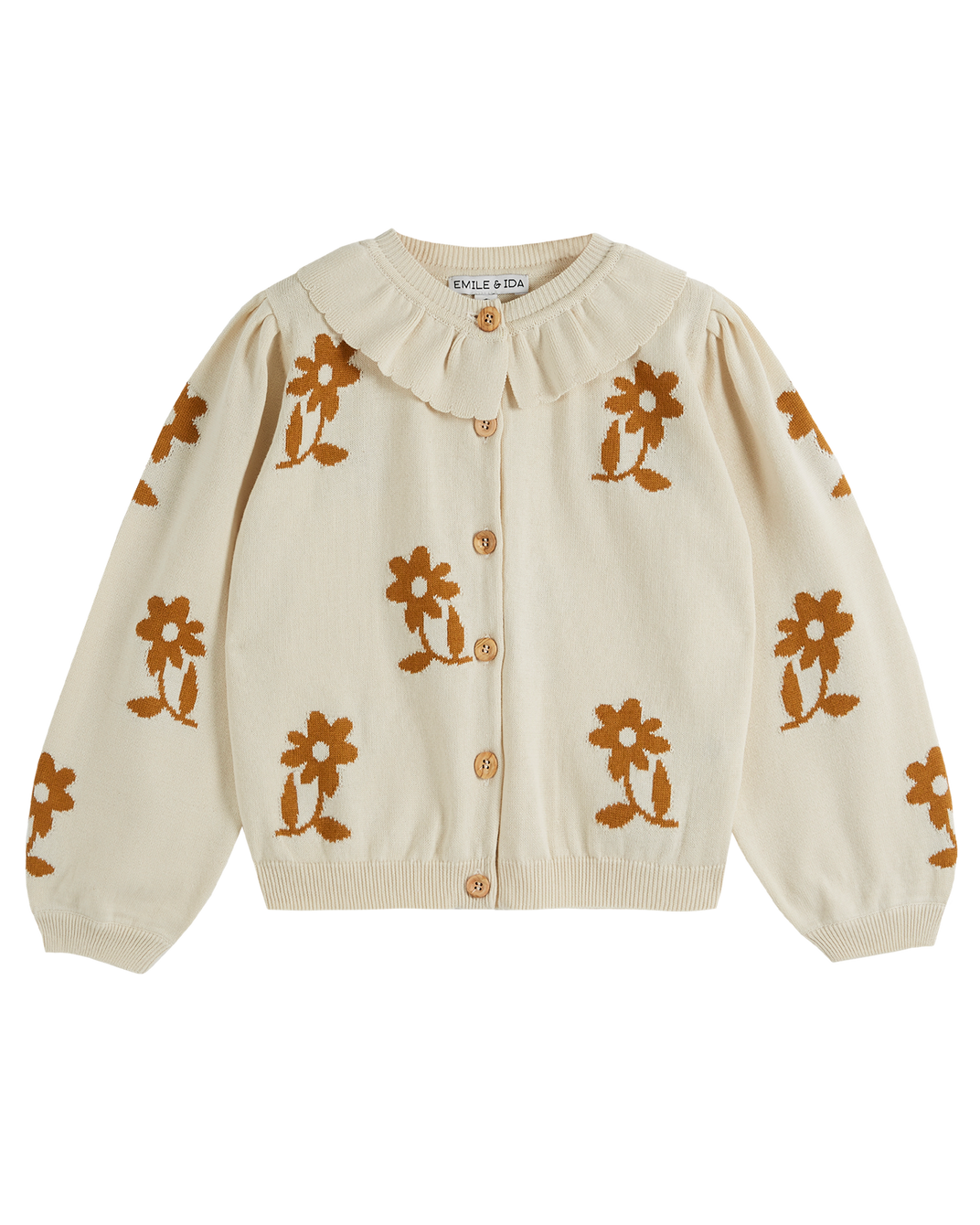 Cardigan fleurs coton bio fille caramel