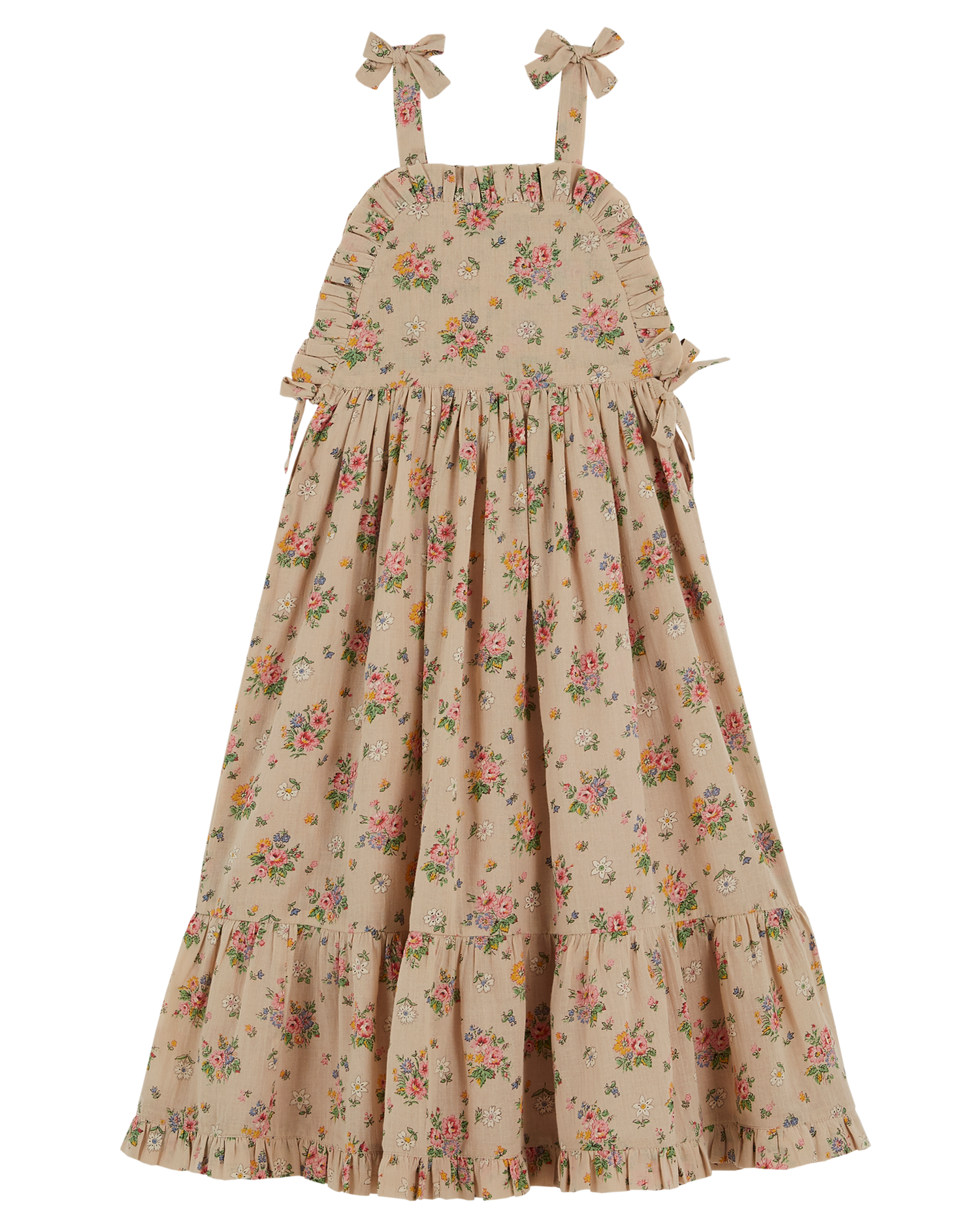 トリートユアセルフFloral vintage like dress Vintage 80s Boho Colorful Cotton Cream Floral Dress With