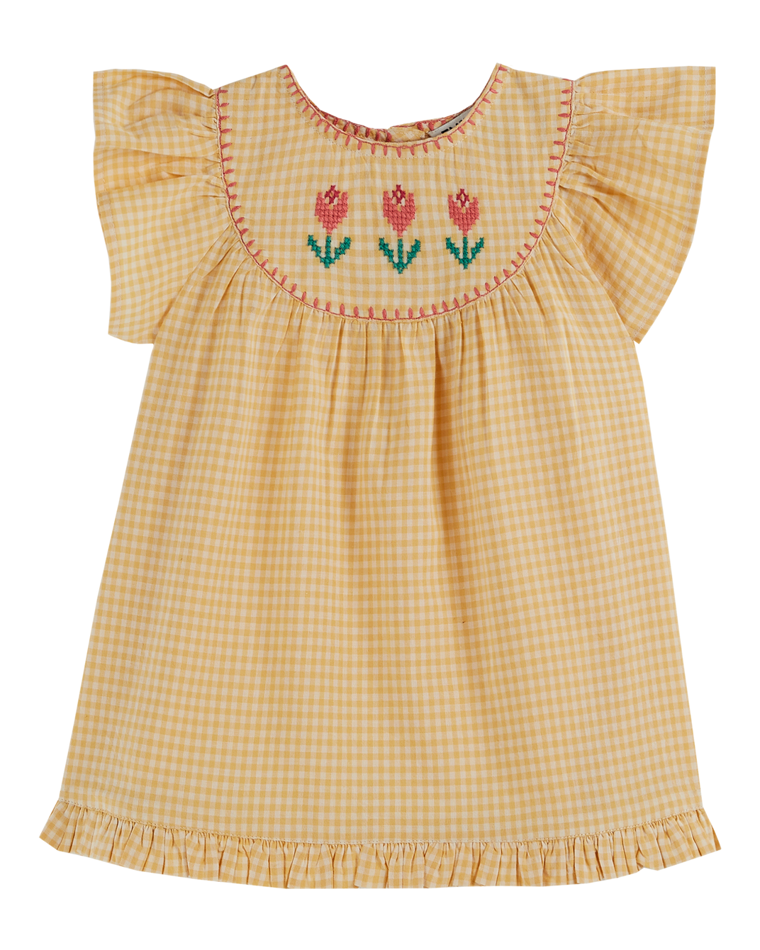 Yellow gingham embroidered baby dress