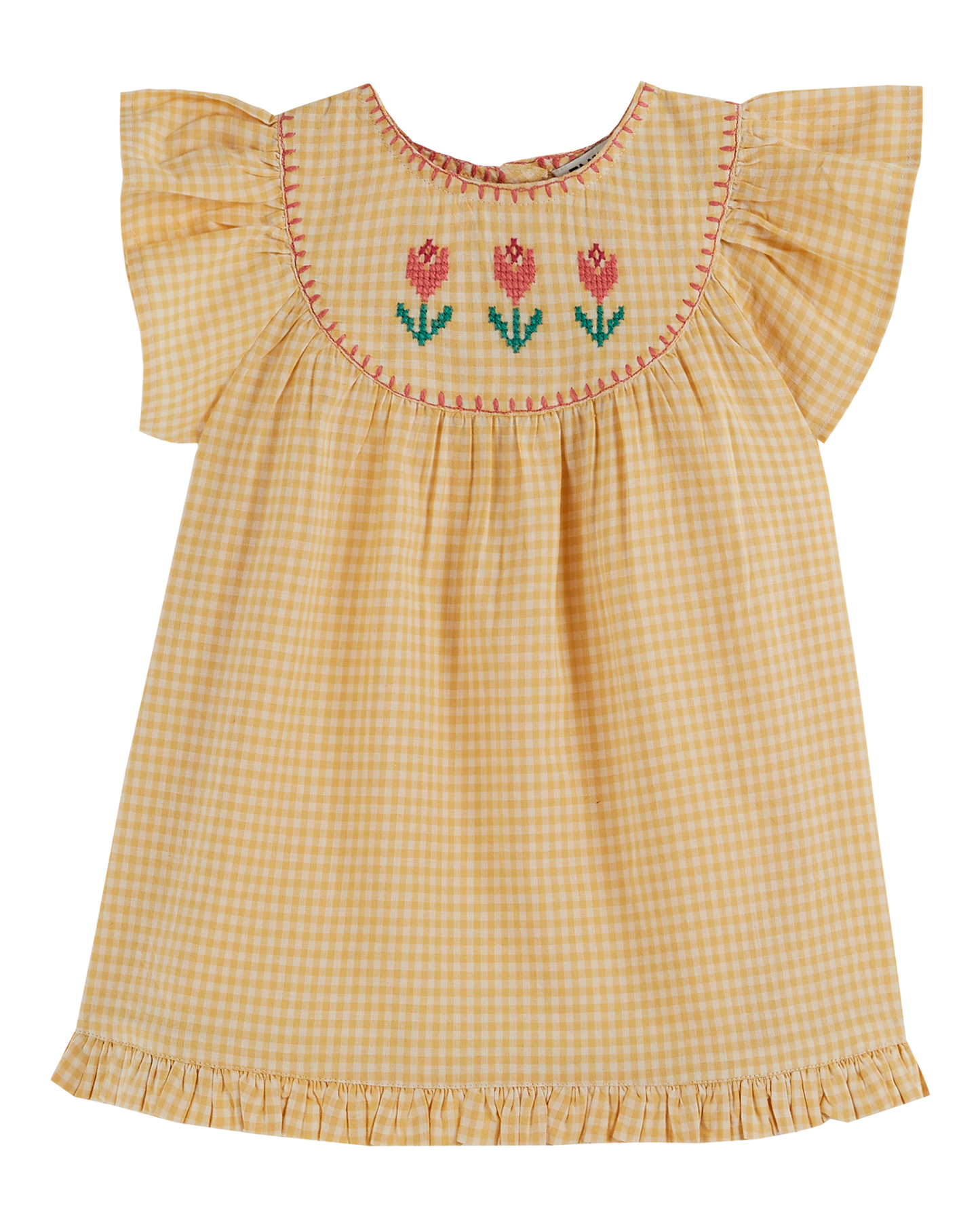 Robe bébé brodée vichy jaune