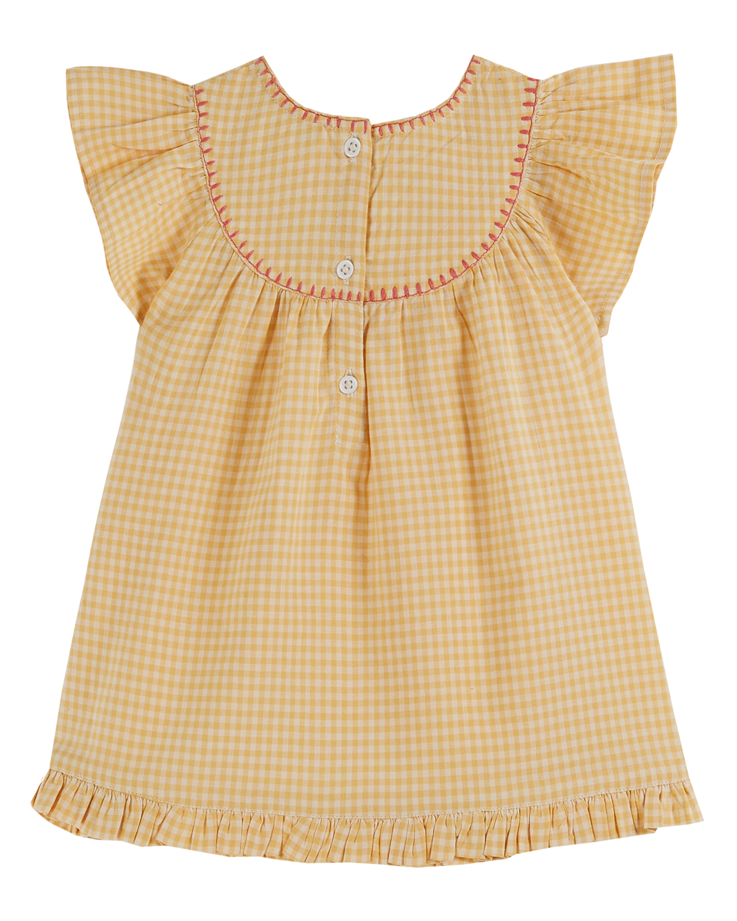 Yellow gingham embroidered baby dress