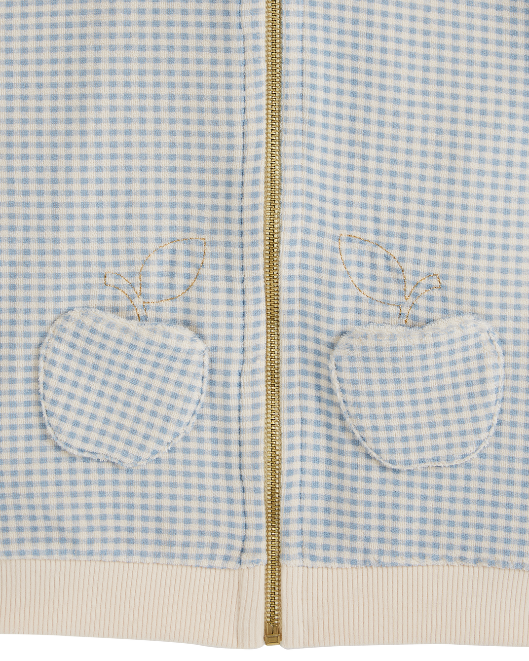 Blue gingham zipped terry sweatshirt