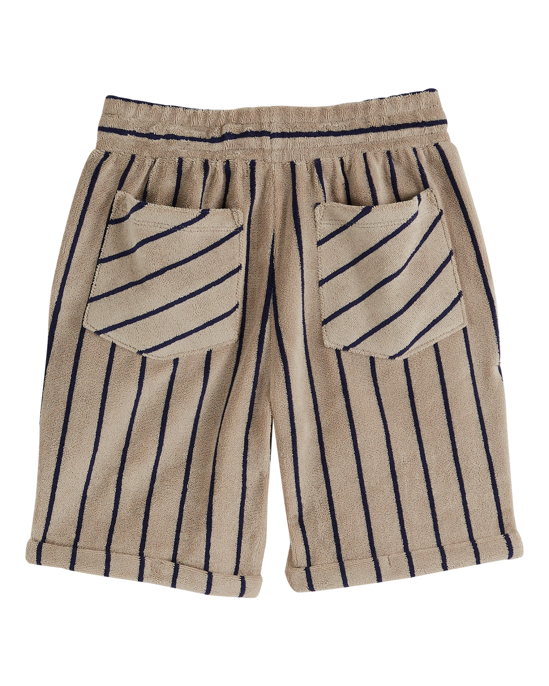 Navy blue striped terry Bermuda shorts