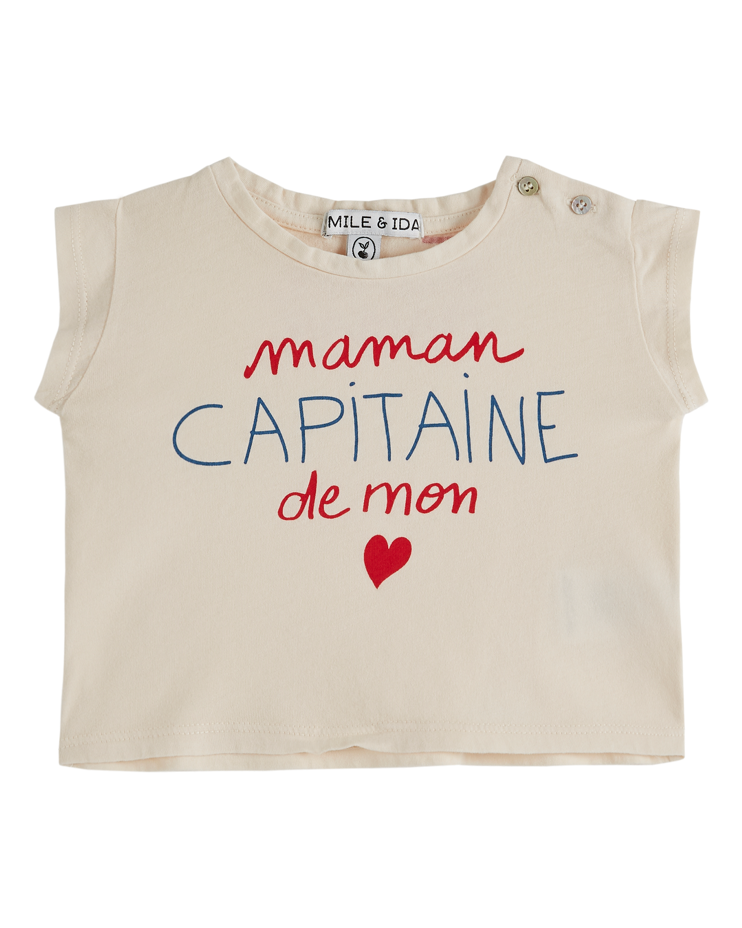 T-shirt coton bio capitaine de mon coeur crème