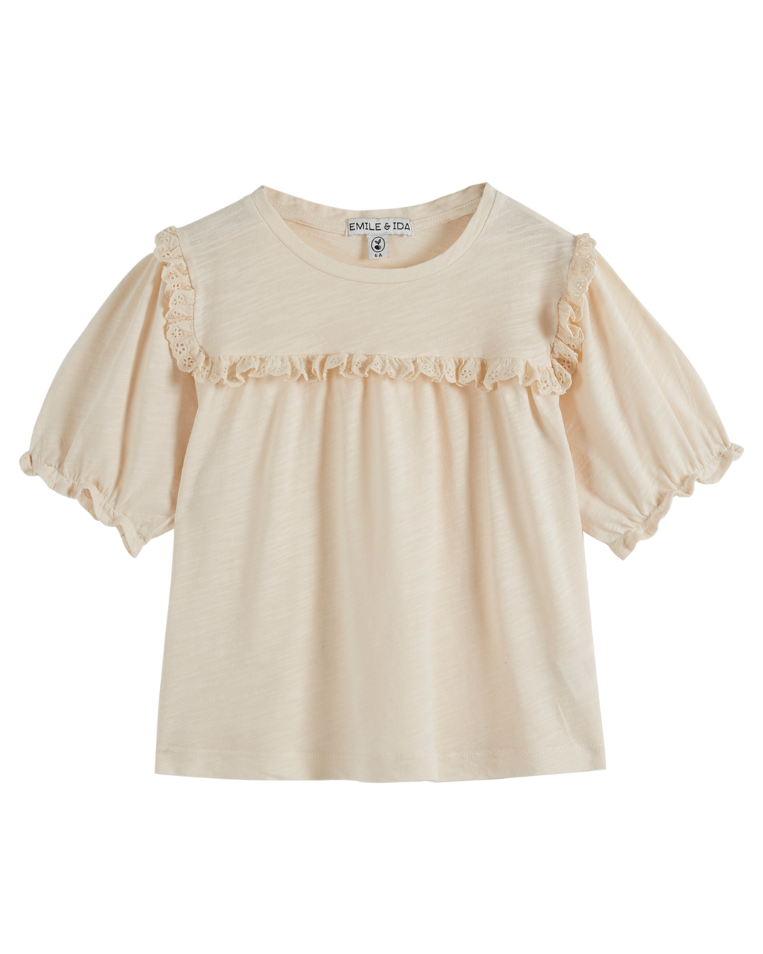 T-shirt coton bio broderie crème
