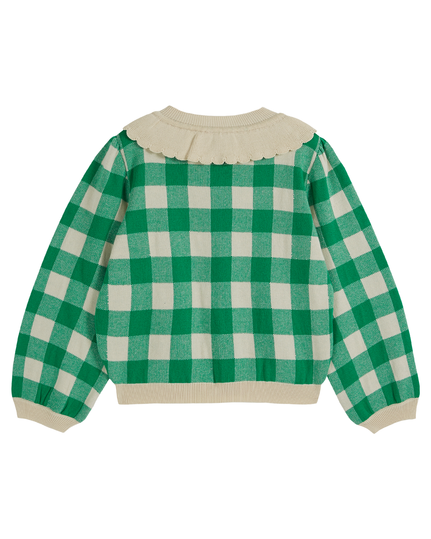 Girls' organic cotton cardigan in green gingham