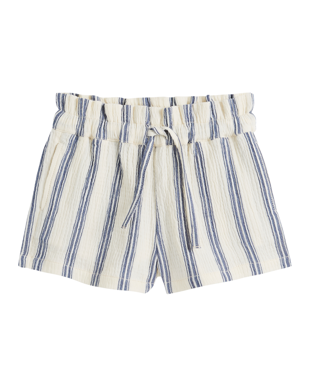 Ecru striped cotton gauze shorts
