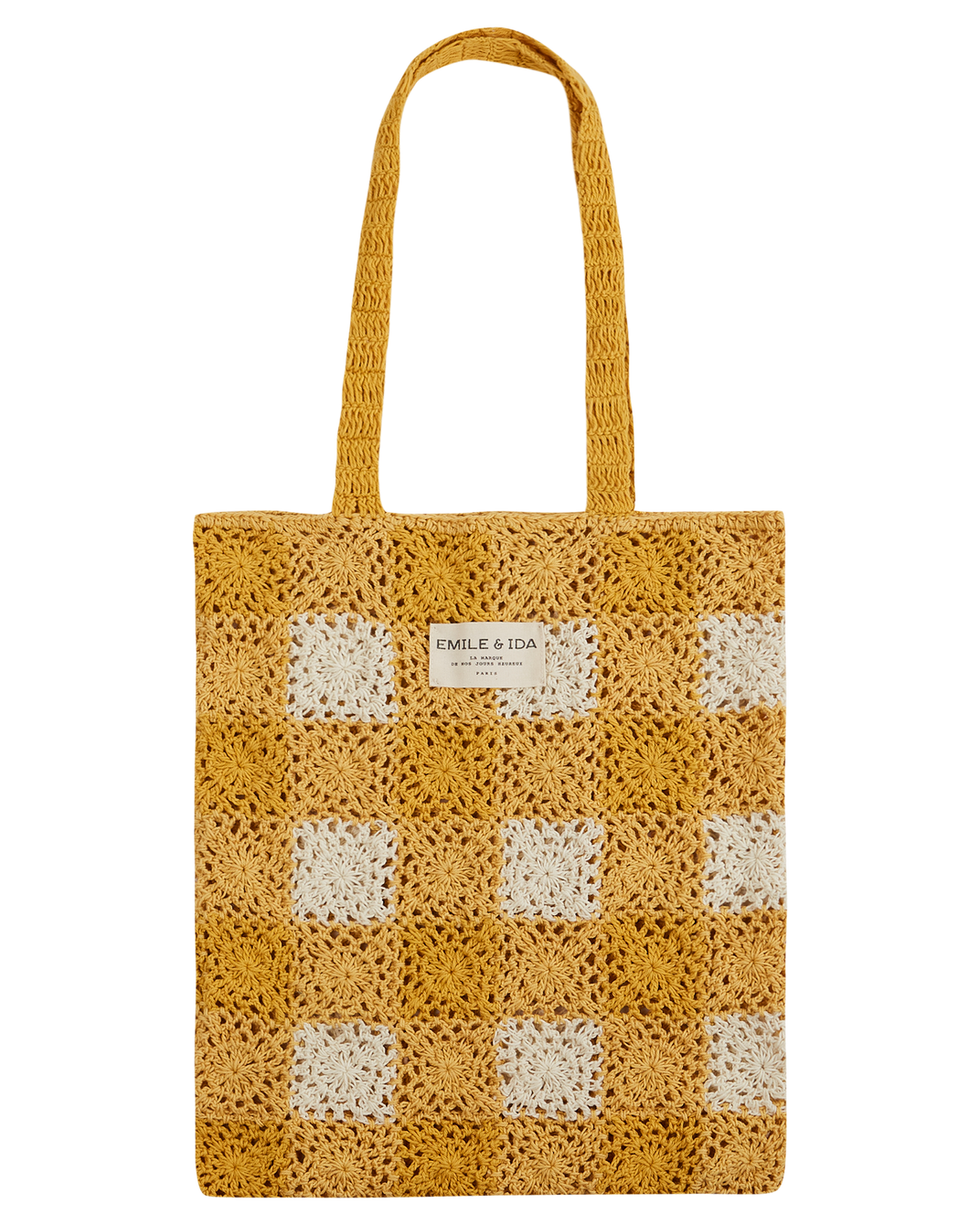 Yellow and white crochet gingham bag