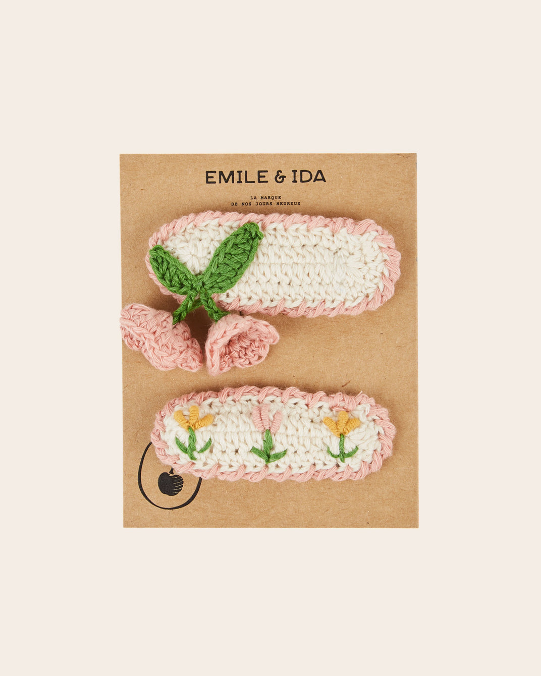 2 barrettes - Crochet rose et blanc