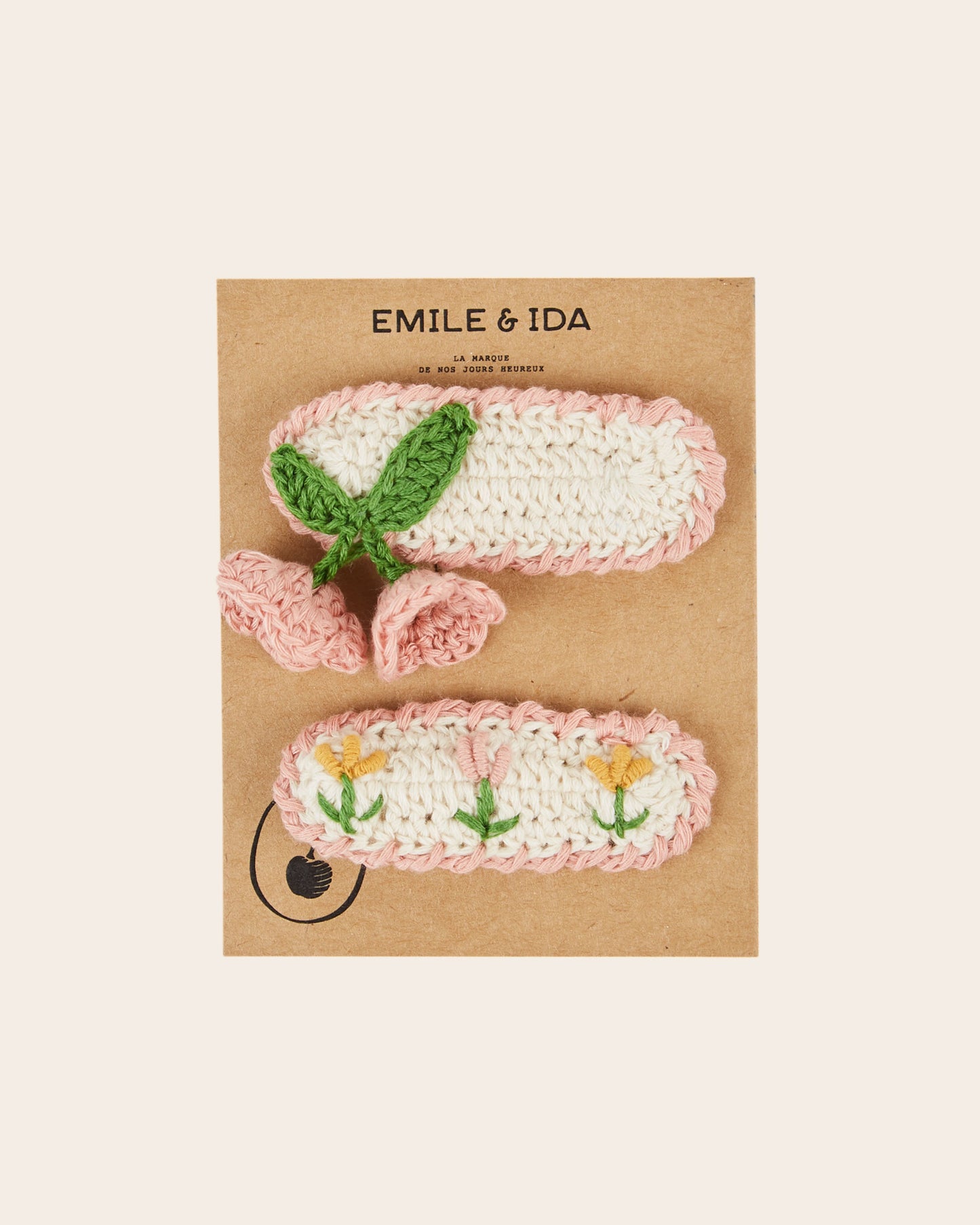 2 barrettes - Crochet rose et blanc