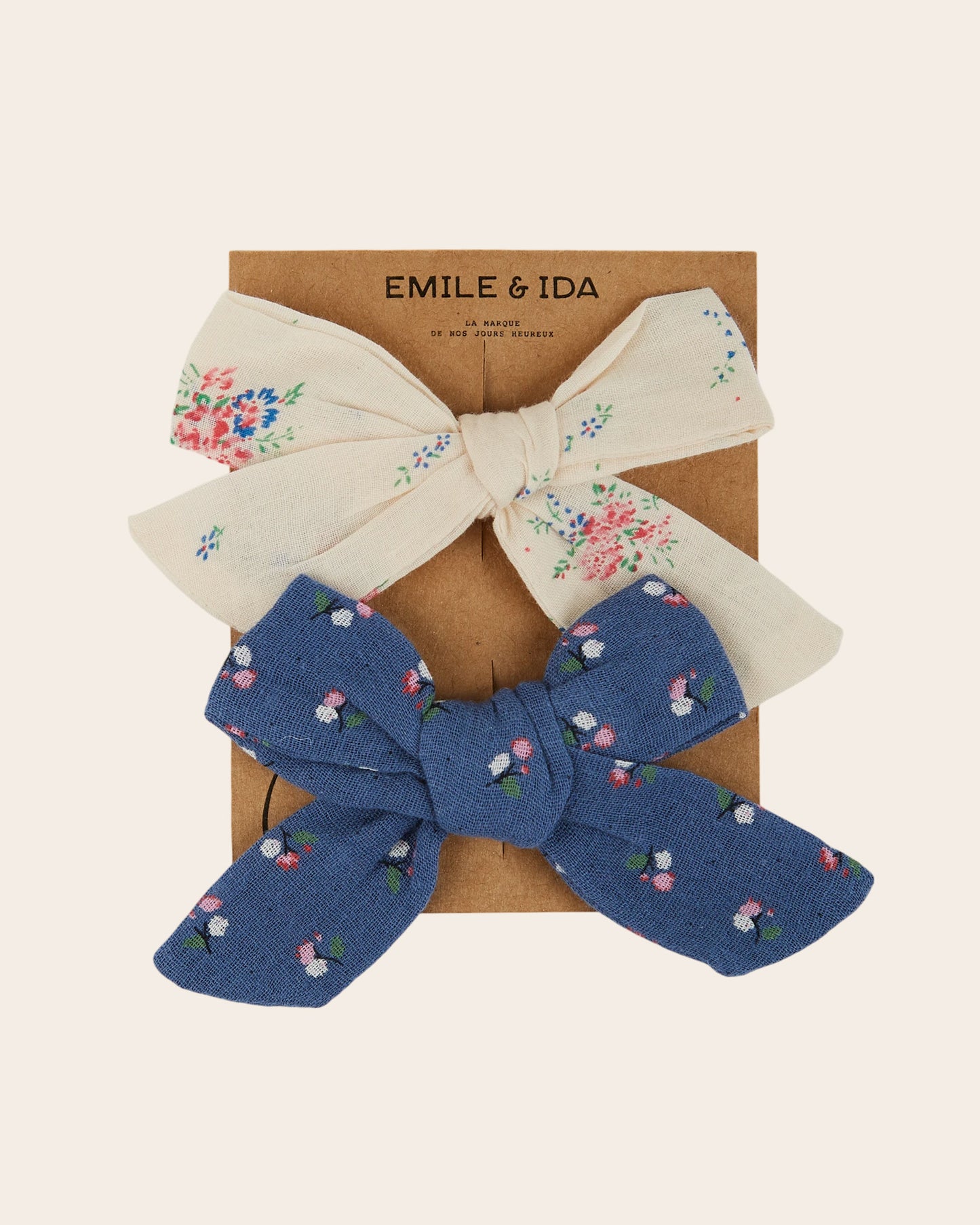 Barrettes - Noeuds écru et bleu