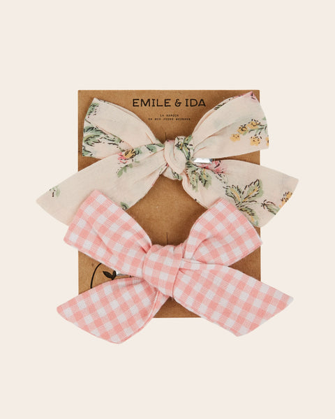 Barrettes - Noeuds rosier et vichy