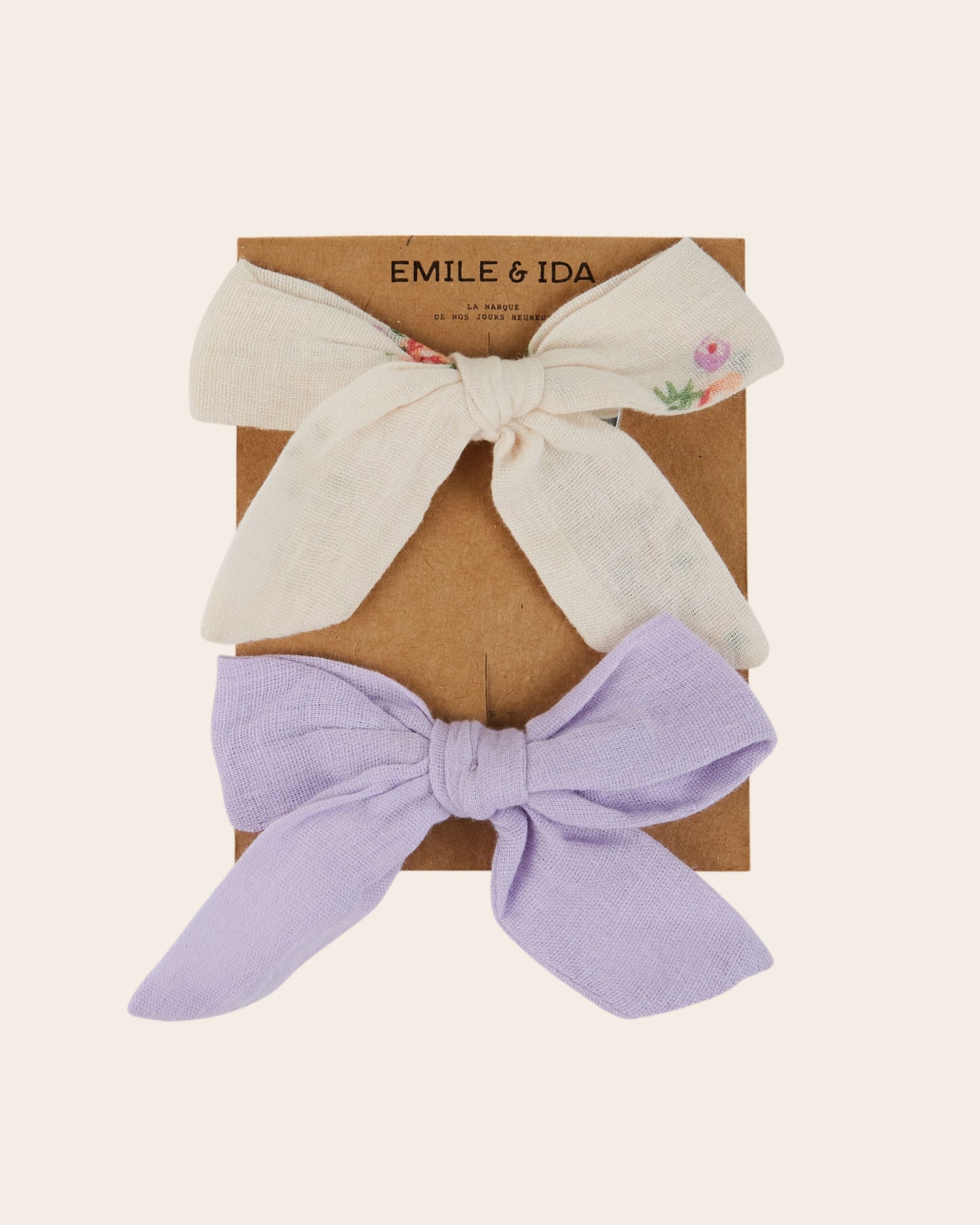 Barrettes - Noeuds écru et violet