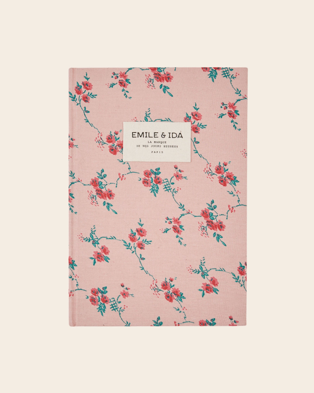 Cahier rose à fleurs rouges
