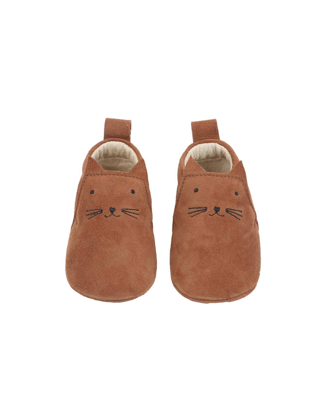 chaussons bebe chat en cuir camel