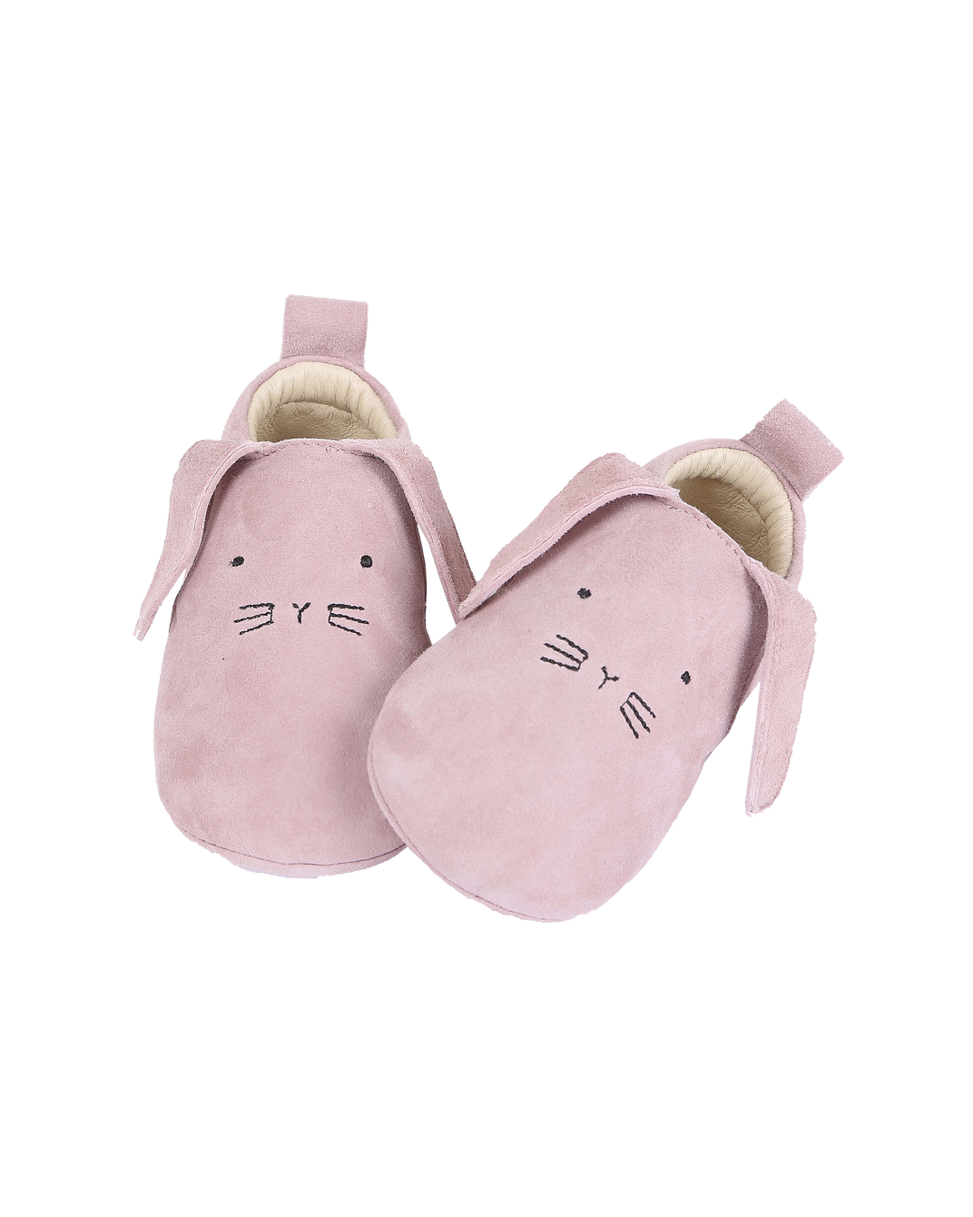Chaussons bébé lapin en cuir blush