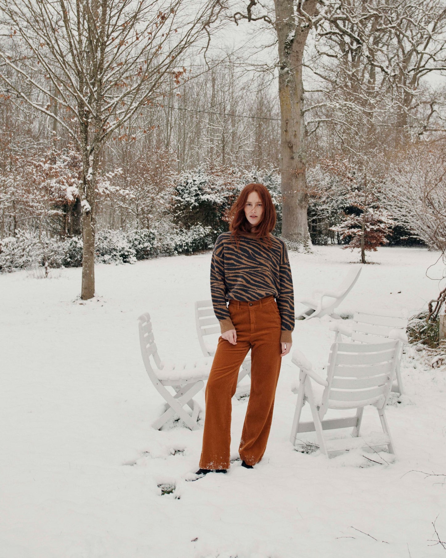 Wide orange brown velvet pants