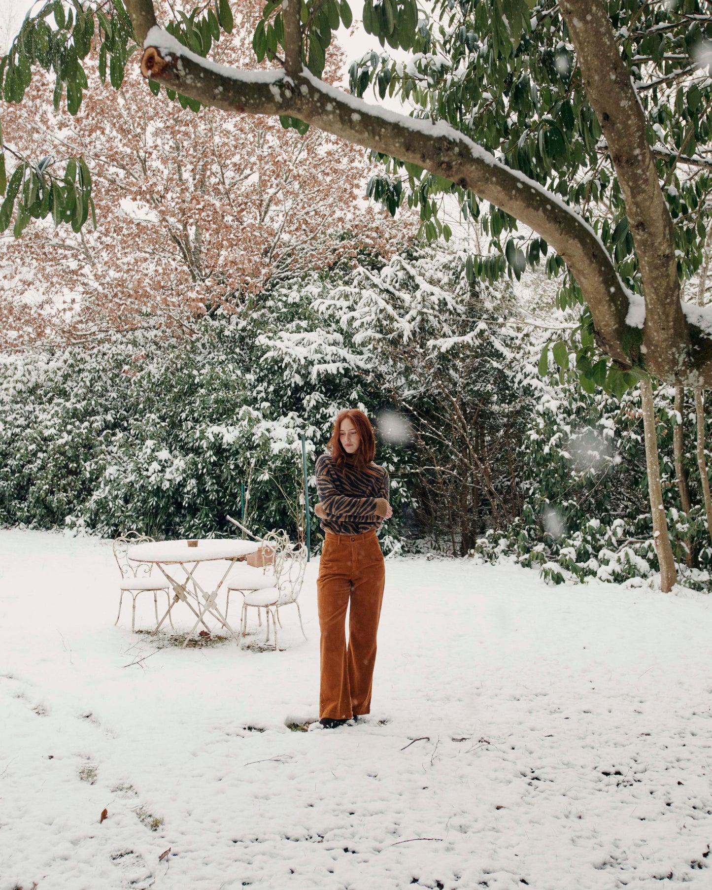 Wide orange brown velvet pants