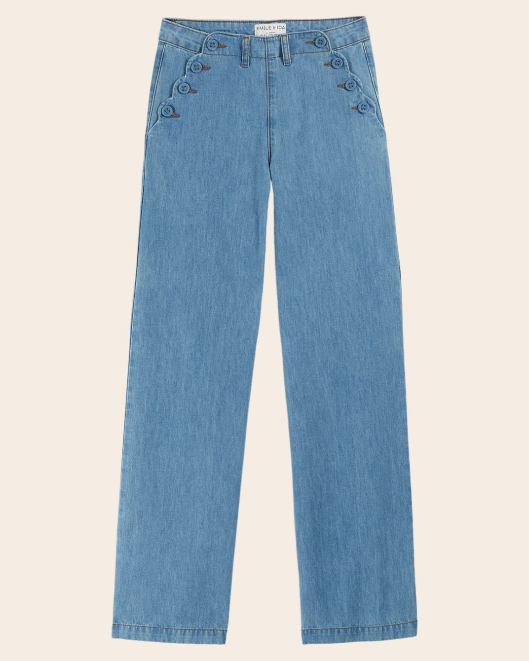 Blue cotton denim bridge pants