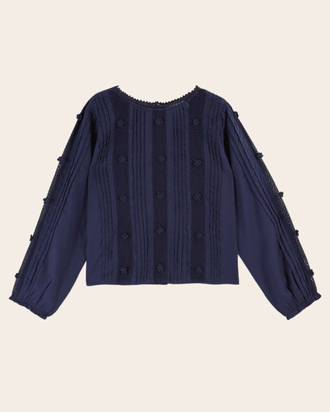 Blouse - Dentelle fleurs brodées navy