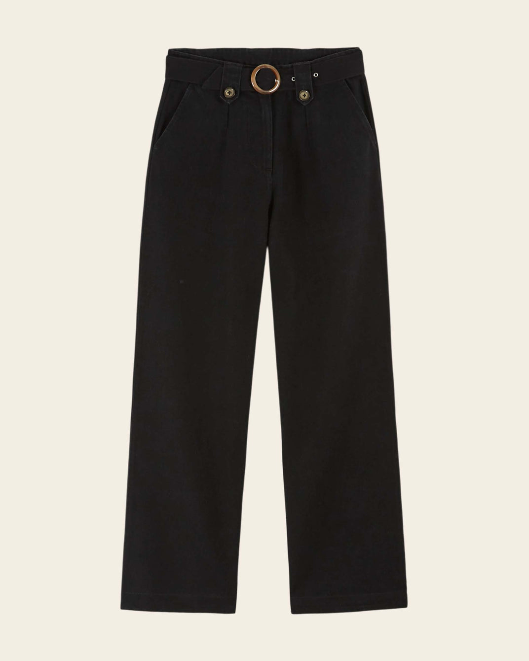 black denim buckle pants