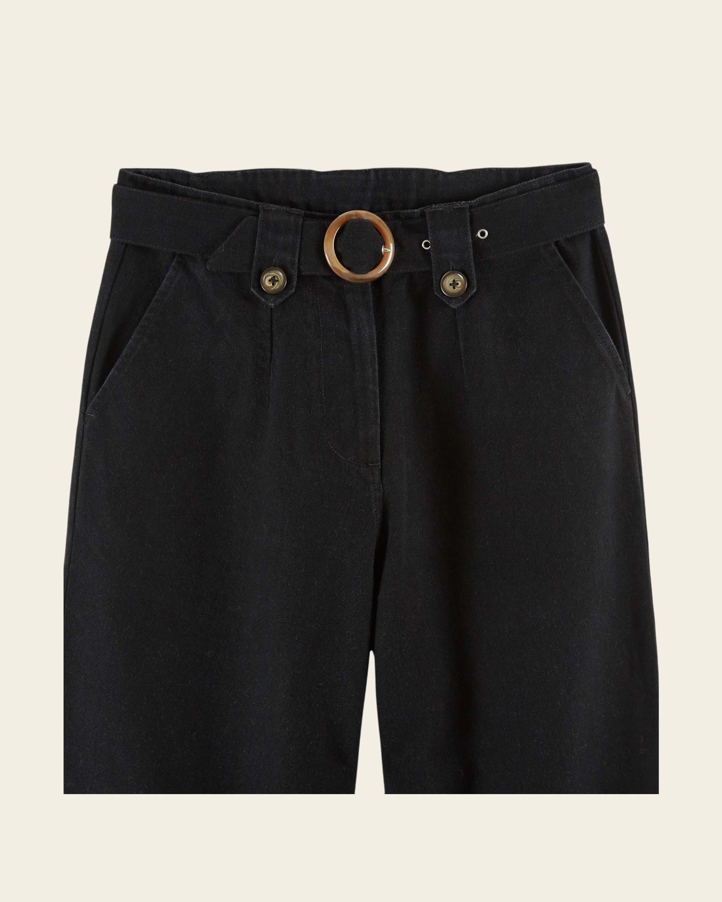 black denim buckle pants