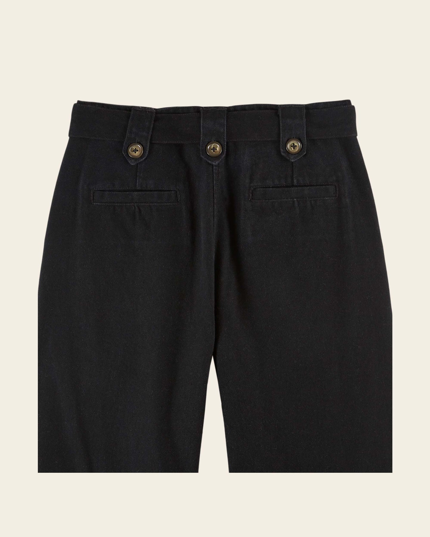 black denim buckle pants
