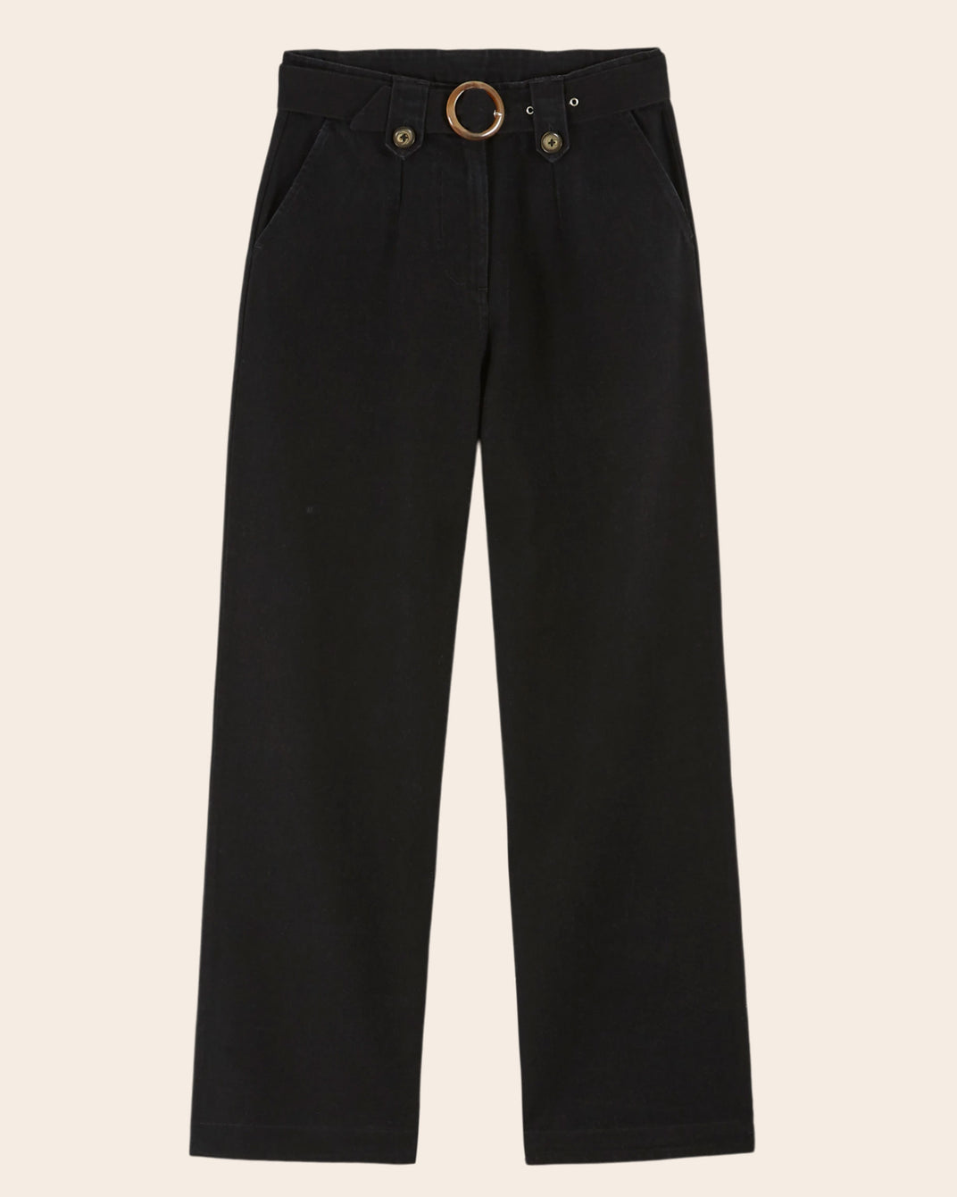 black denim buckle pants