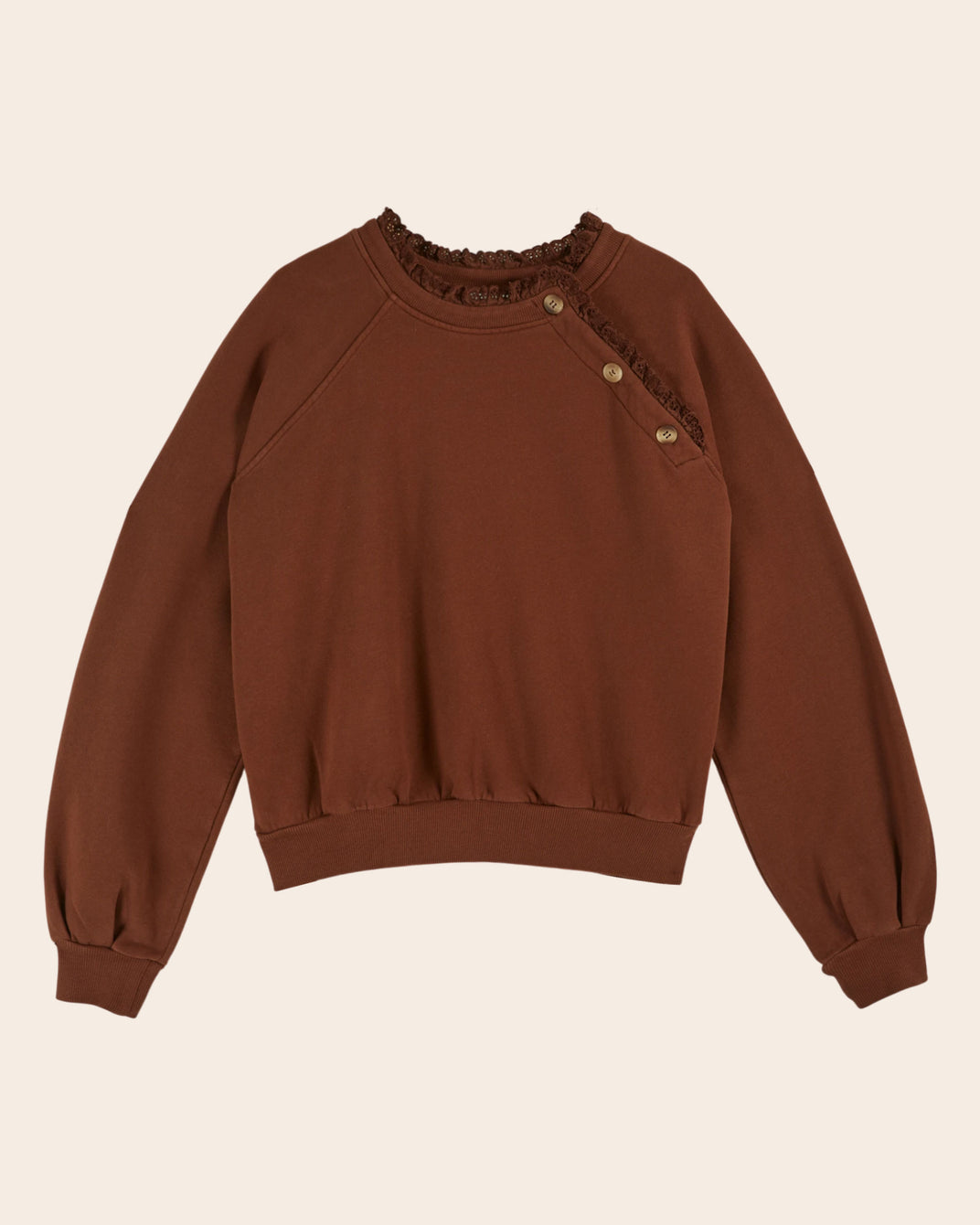 Sweat - Broderie anglaise marron