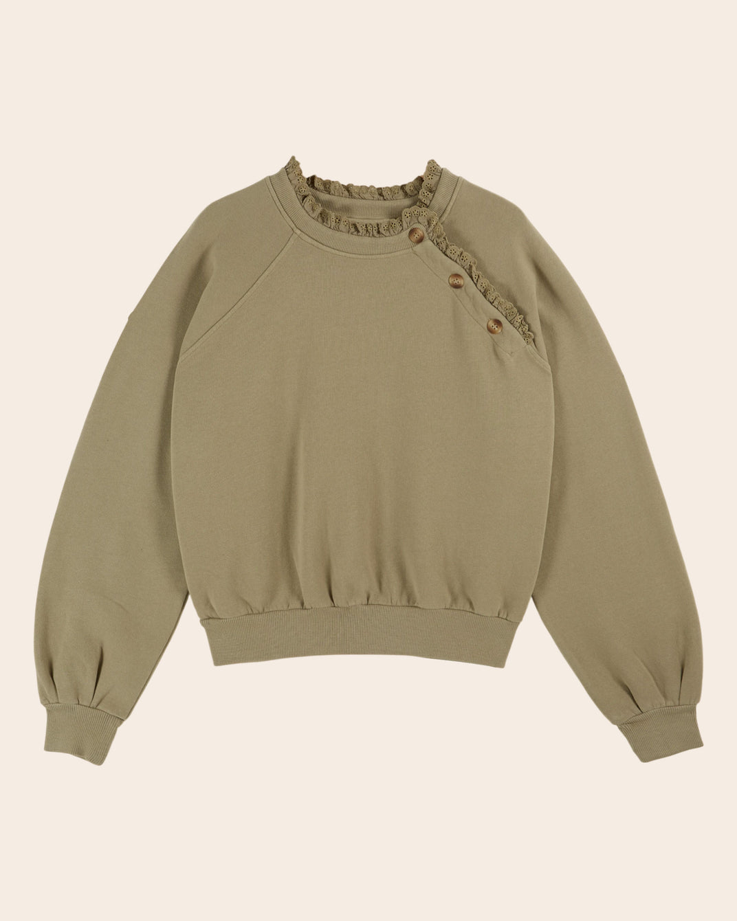 Sweat broderie anglaise coton bio kaki