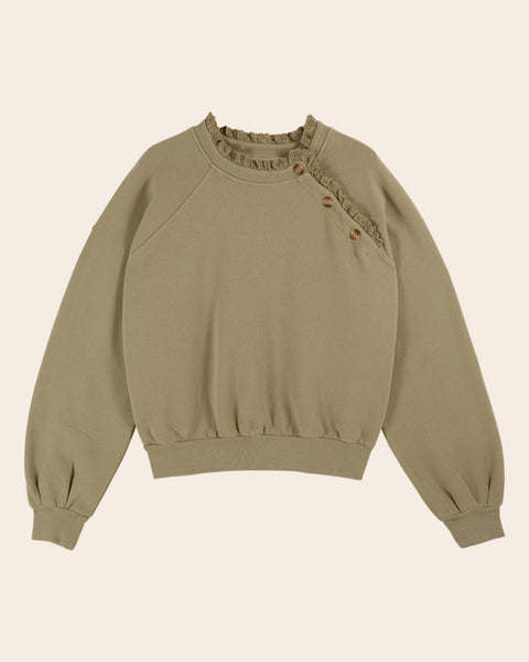 Sweat - Broderie anglaise coton bio kaki