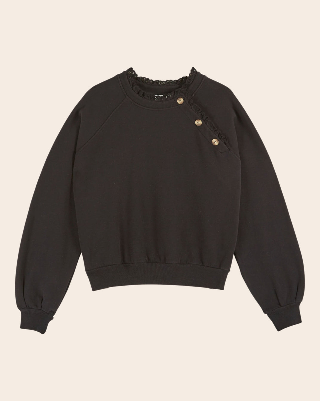 Sweat broderie anglaise coton bio noir