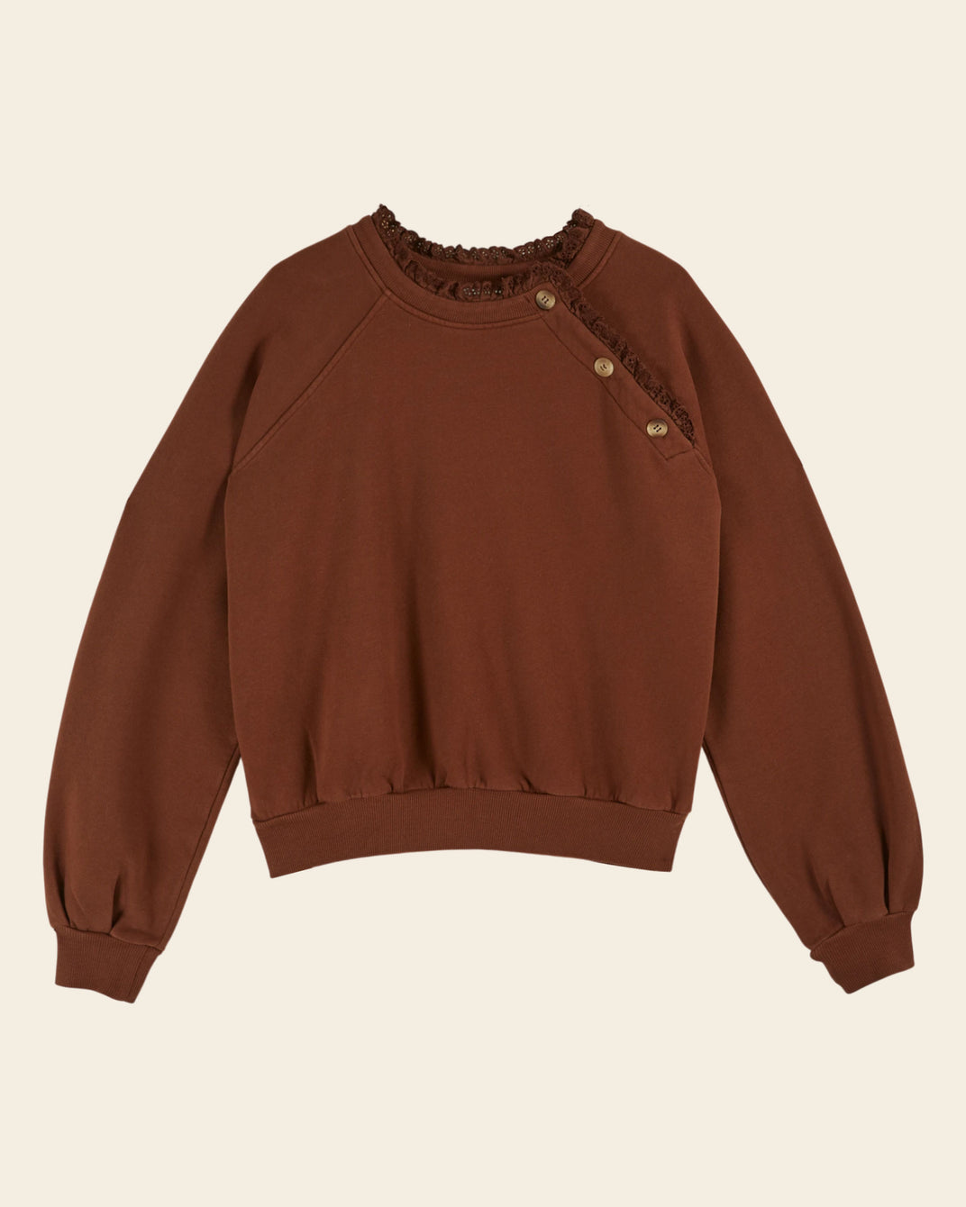 Sweat broderie anglaise coton bio châtaigne