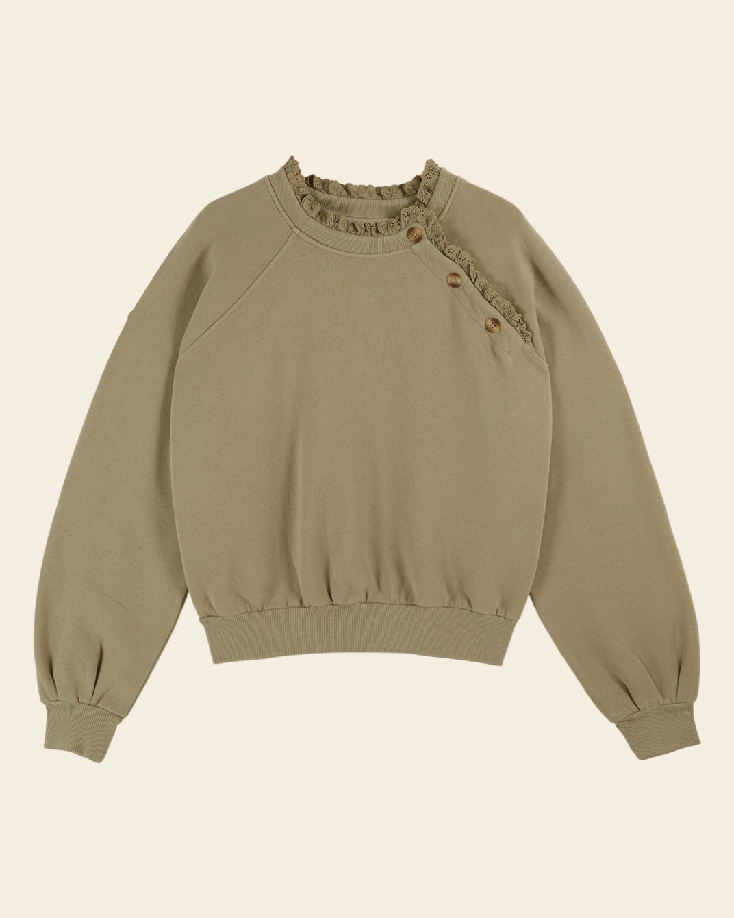 Sweat broderie anglaise coton bio kaki